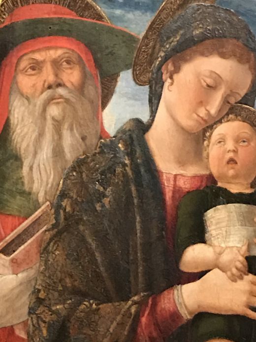 Andrea Mantegna. Madonna und Kind mit Heiligem Hieronymus und St. Louis de Toulouse (1445) Detail 